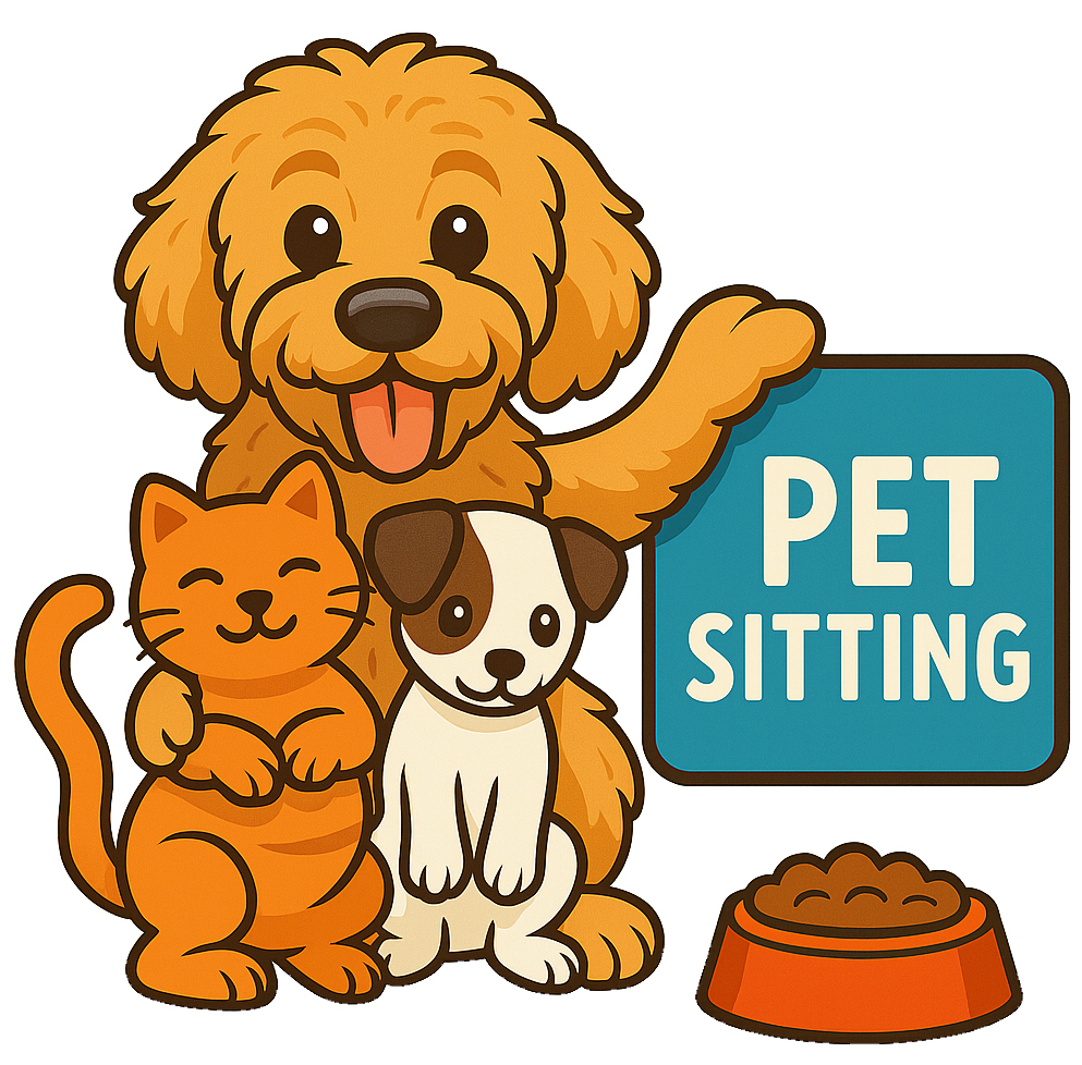 Illustration of a happy pet family – contact Pawsome Help Pet Sitting in Williamstown NJ